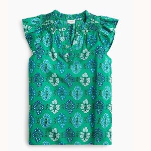 JCrew printed flutter sleeve top block print NWT size XL